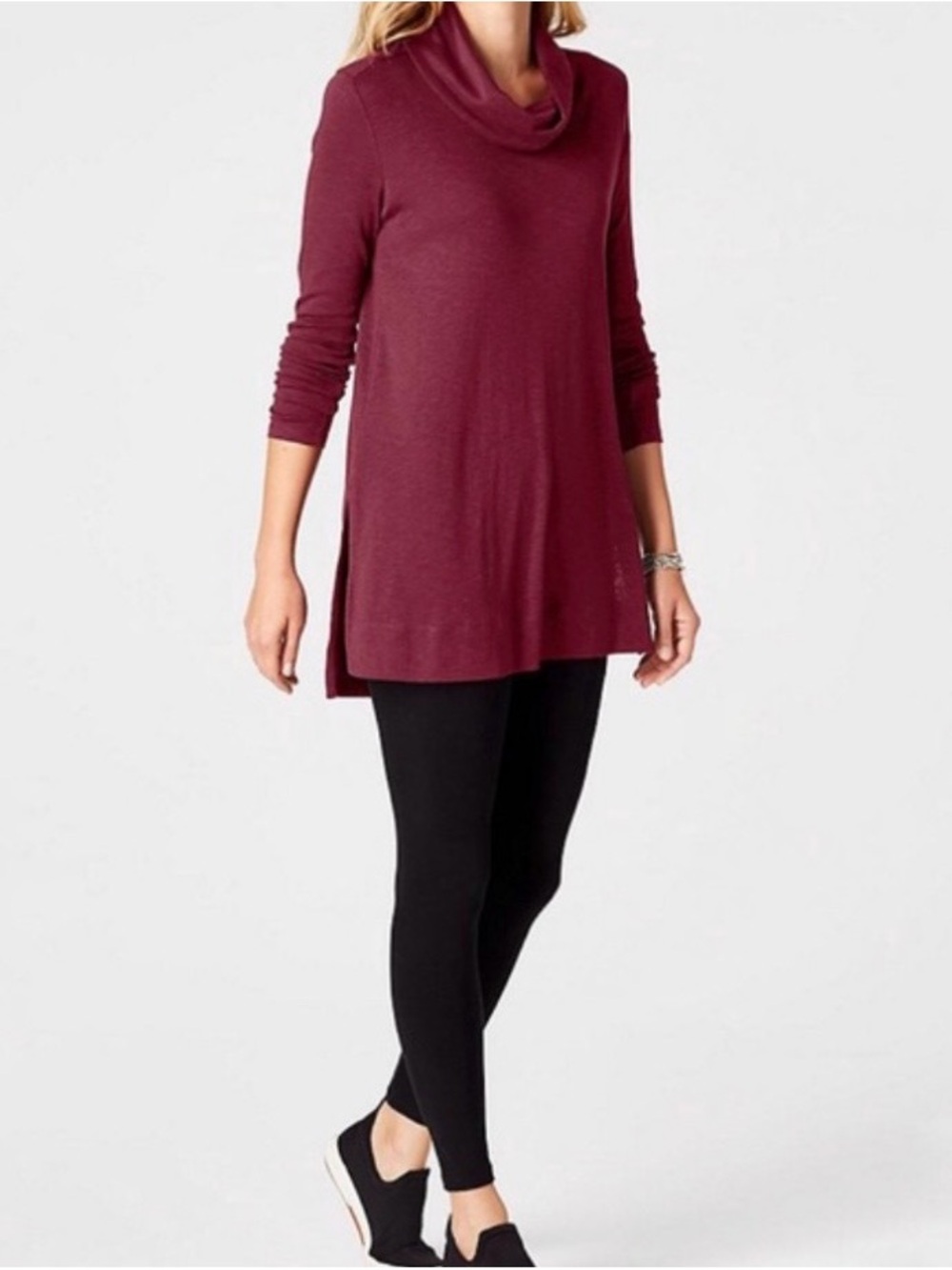 J. Jill Burgundy Cowl Neck Long Tunic Size XS